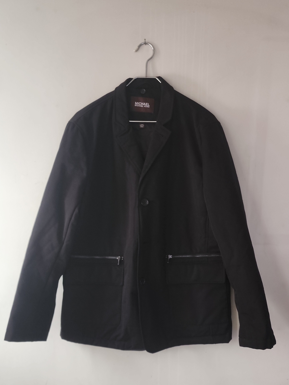 Michael Kors Men's Black Wool Blend Pea Coat with Zip Pockets. NWOT